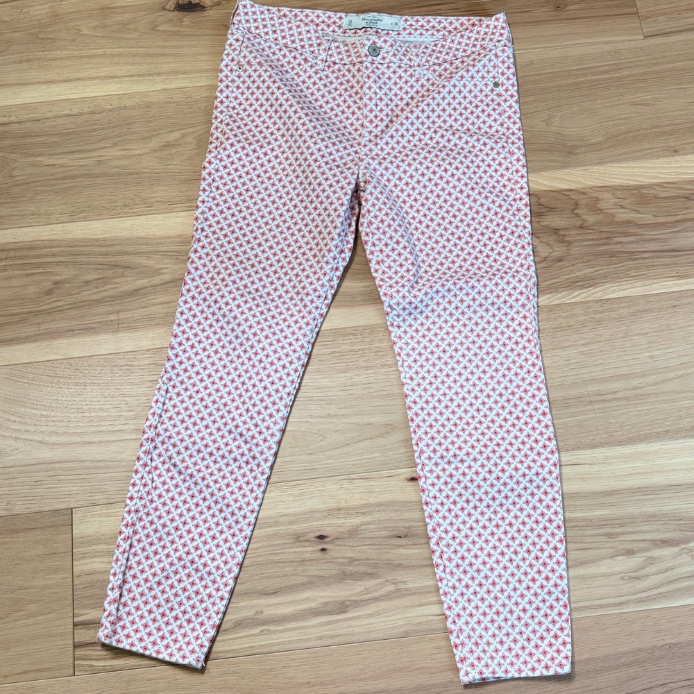 Abercrombie & Fitch Ankle Pants Womens 10 Pink White Geometric Diamond Slim W30
